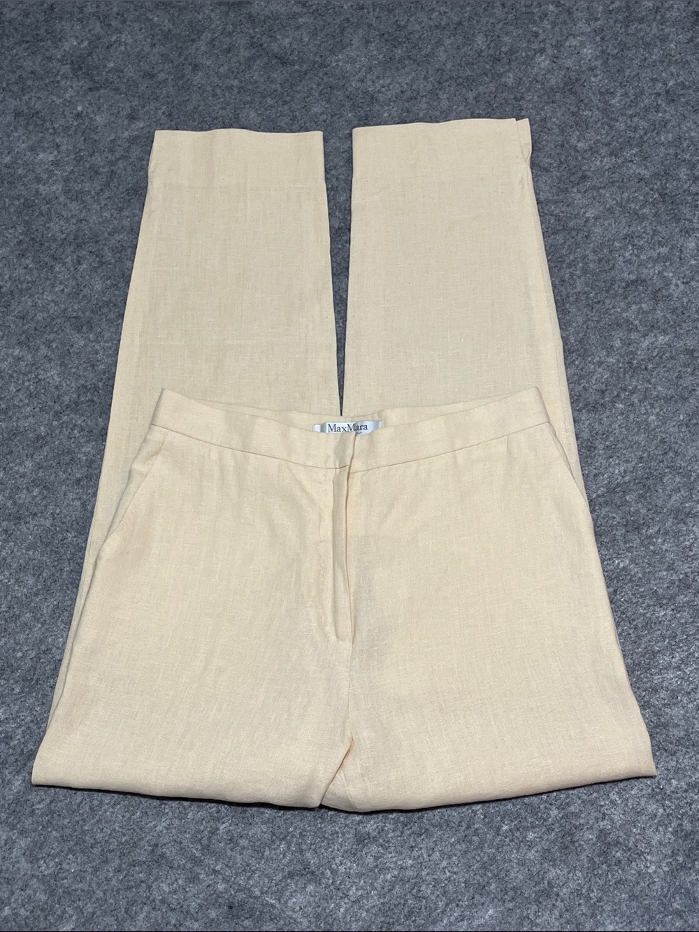 Max Mara Puro Lino Cream Straight Leg Linen Pants